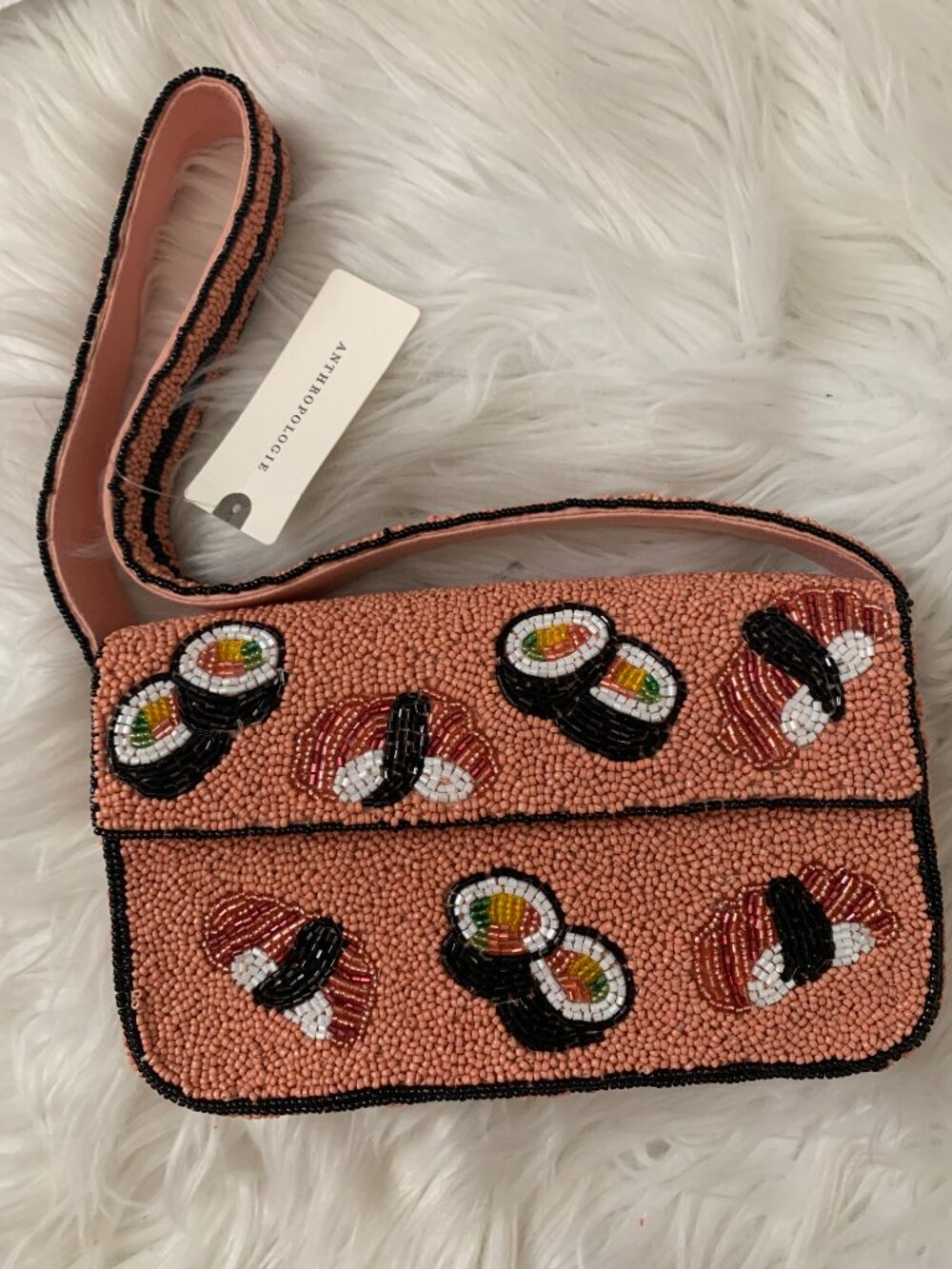 ANTHROPOLOGIE MAEVE The Fiona Beaded Bag Sushi Edition in Coral/Black